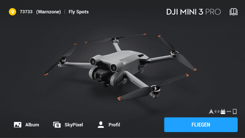 Die DJI Fly App ist mit der DJI Mini 3 Pro verbunden.